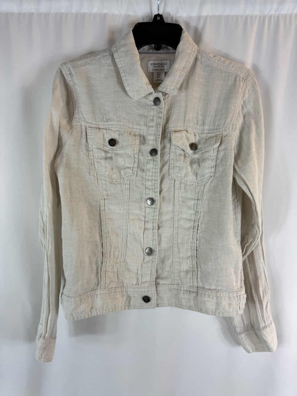 Jones New York Light Cream 100% linen Jacket with Button Front size: S